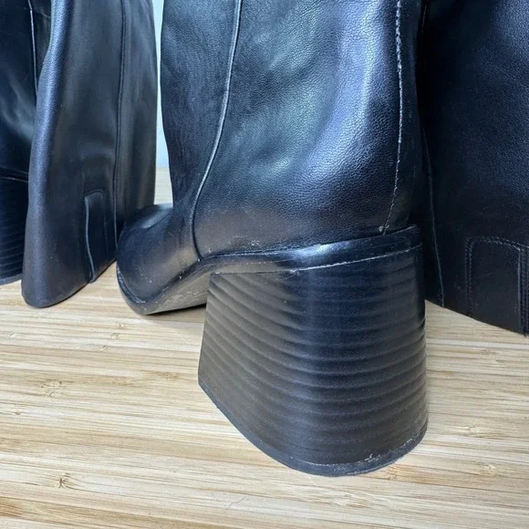 Sam Edelman Wade Boots Women's 8 Black Leather Square Toe Block Heel Knee High - Picture 11 of 13